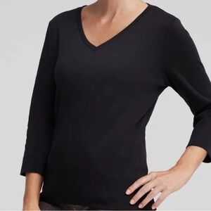 🖤Chico's Black Mixed Media V-Neck Top 3/4 Sleeve